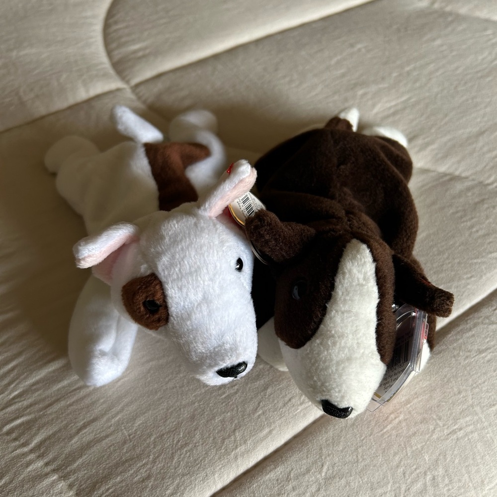 Ty Beanie Babies 'Butch' and ‘Bruno’ Plush Dogs - White & Brown